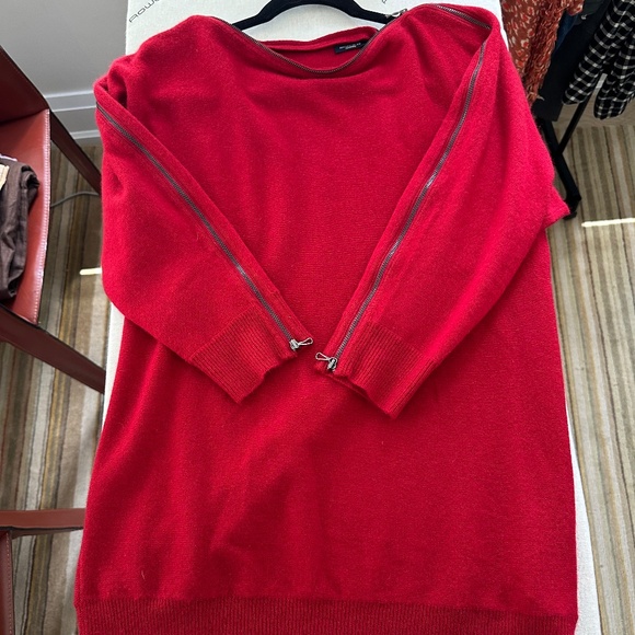 Magaschoni Tomato Red Cashmere Boat Neck Zip Sweater - Size M - Picture 3 of 15